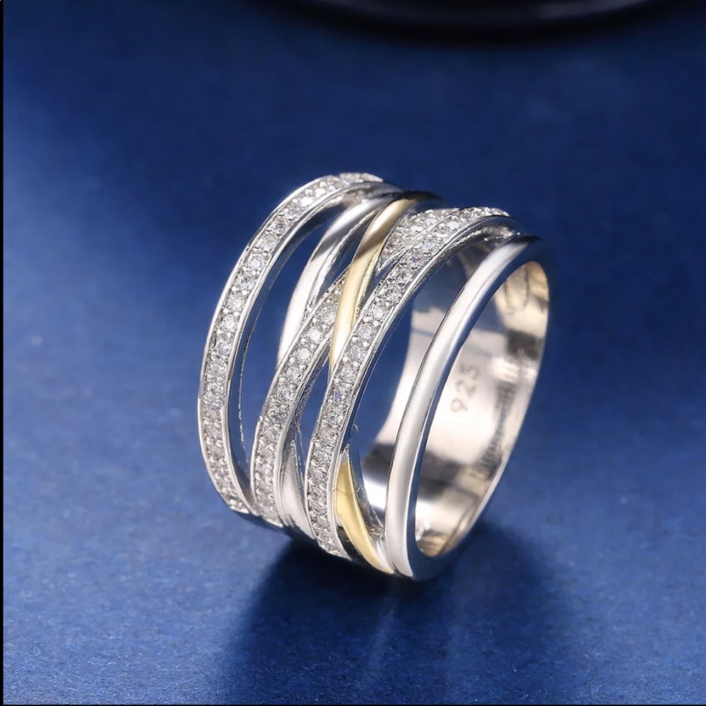 New Unisex 925 Silver 2Tone Diamond Beautiful Ring - Picture 4 of 6